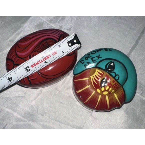 Talavera Pottery Trinket Box Dish w/ Lid Cozumel Mexican Handpainted Lot Of 2 - Picture 13 of 15